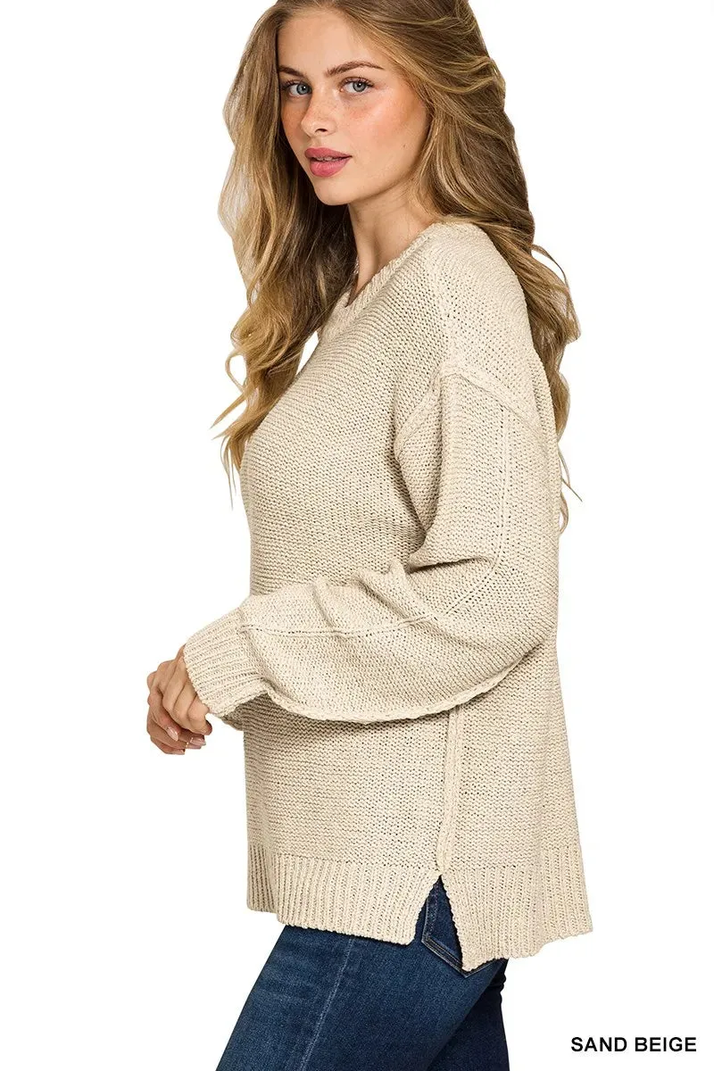 Zenana Exposed Seam Round Neck Sweater sold by Charming Charlie product image thumbnail 2