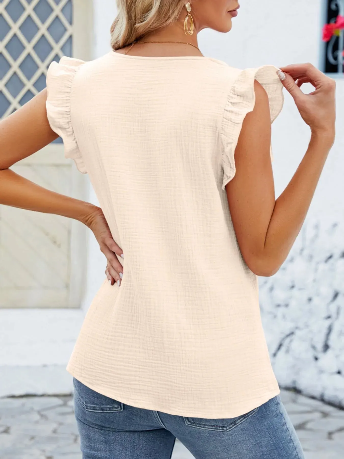 V-Neck Ruffled Sleeve Top sold by Charming Charlie product image thumbnail 4