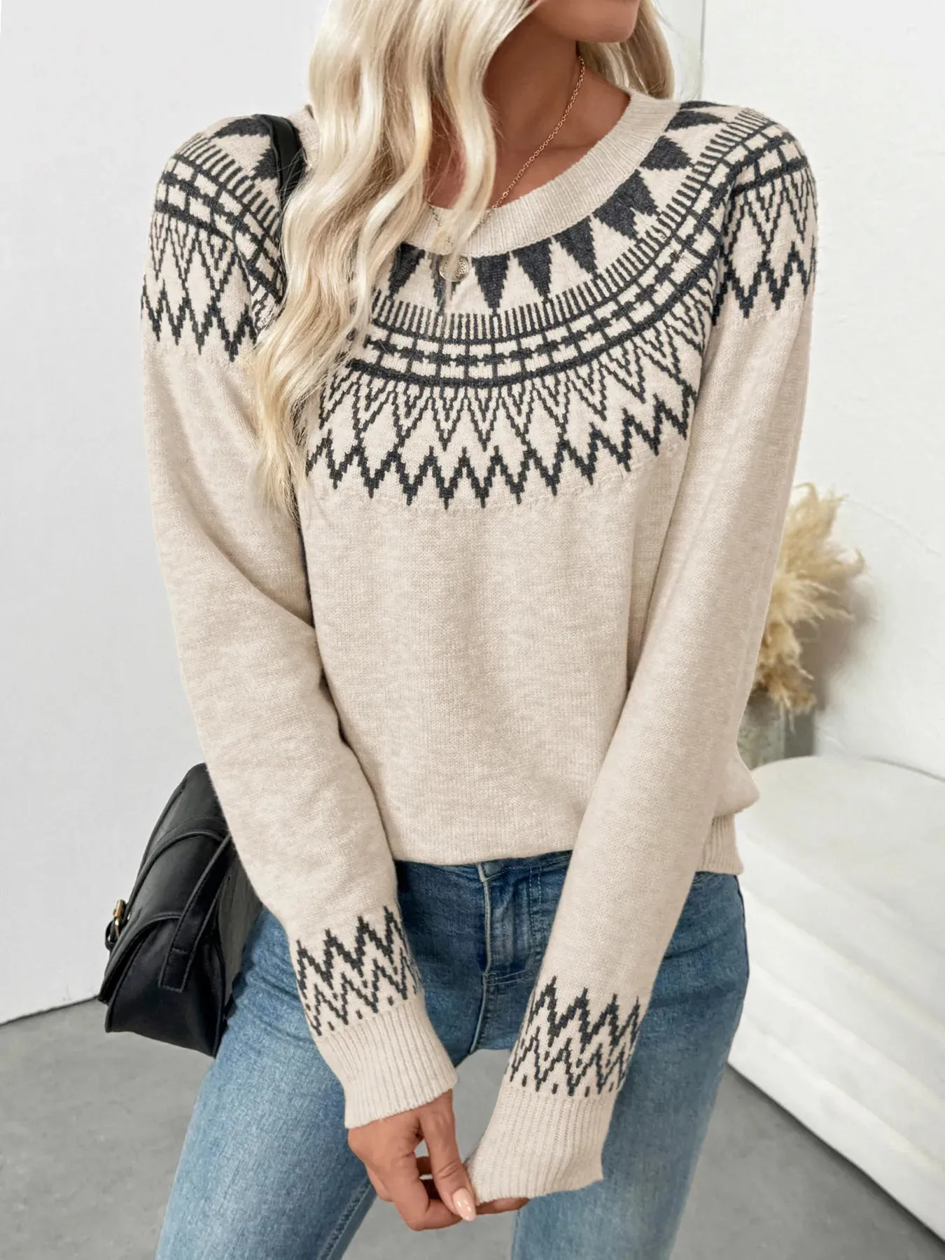 Nordic Fair Isle Pattern Round Neck Sweater sold by Charming Charlie product image thumbnail 3