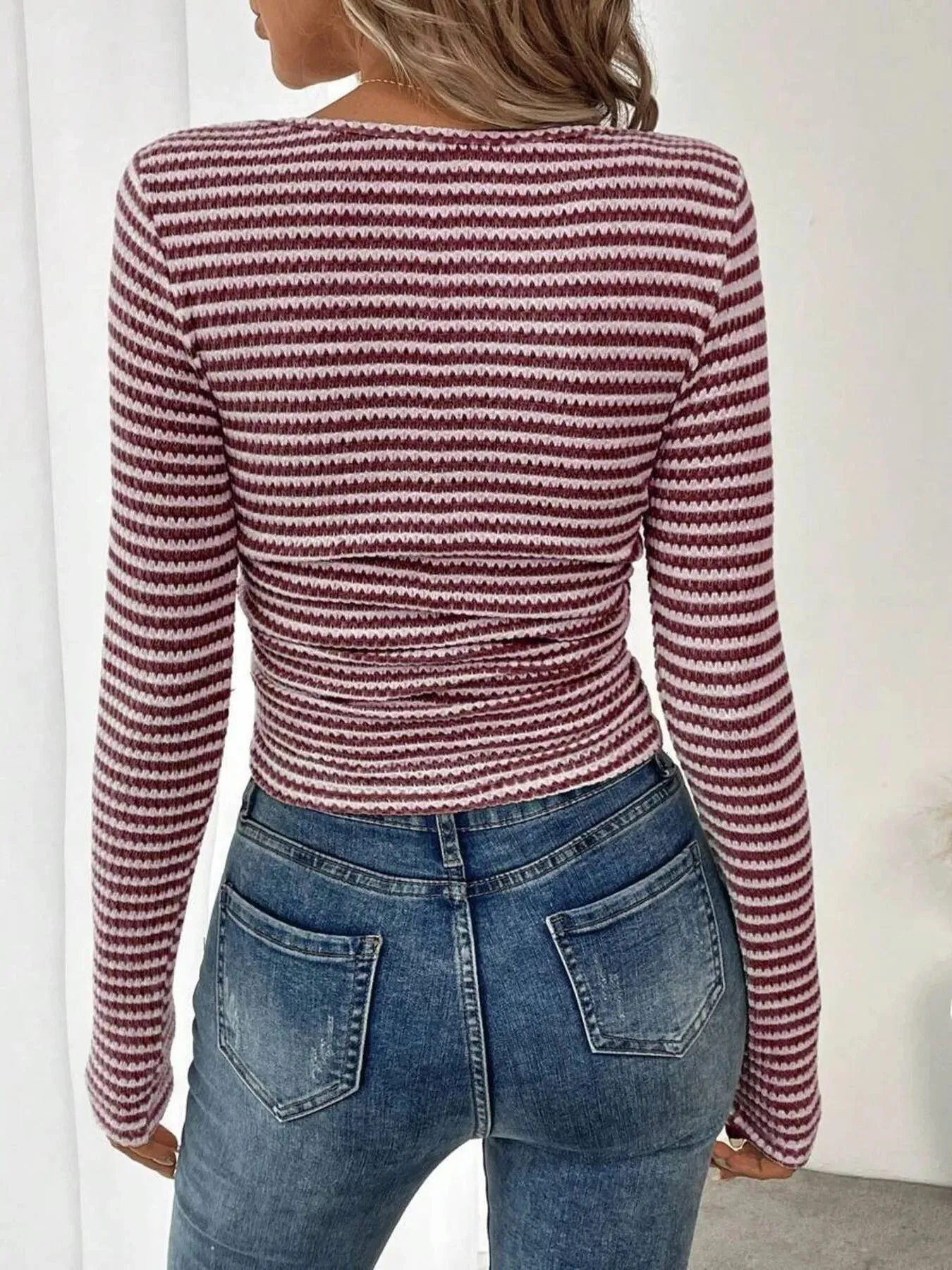 Striped Square Neck Long Sleeve T-Shirt sold by Charming Charlie product image thumbnail 3