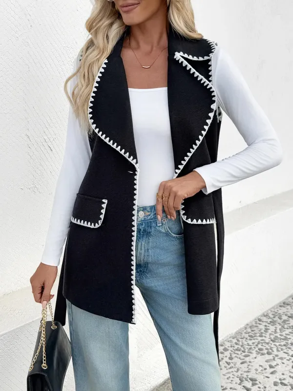 Contrast Trim Collared Neck Vest Coat sold by Charming Charlie