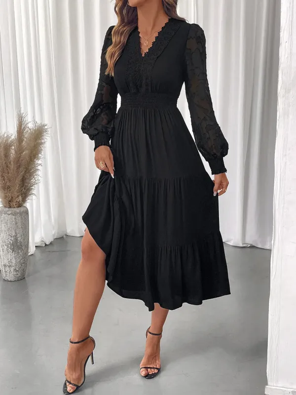 Lace Detail Lantern Sleeve Tiered Dress sold by Charming Charlie