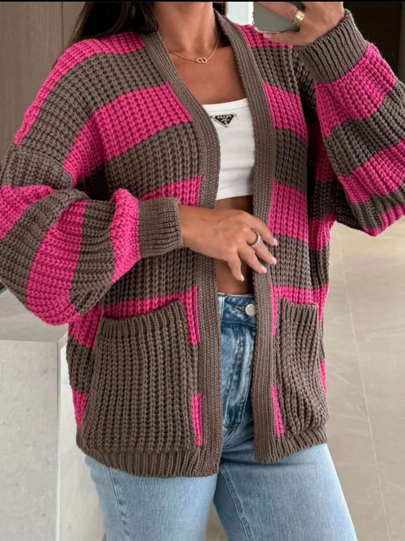 Striped Open Front Long Sleeve Cardigan sold by Charming Charlie product image thumbnail 3