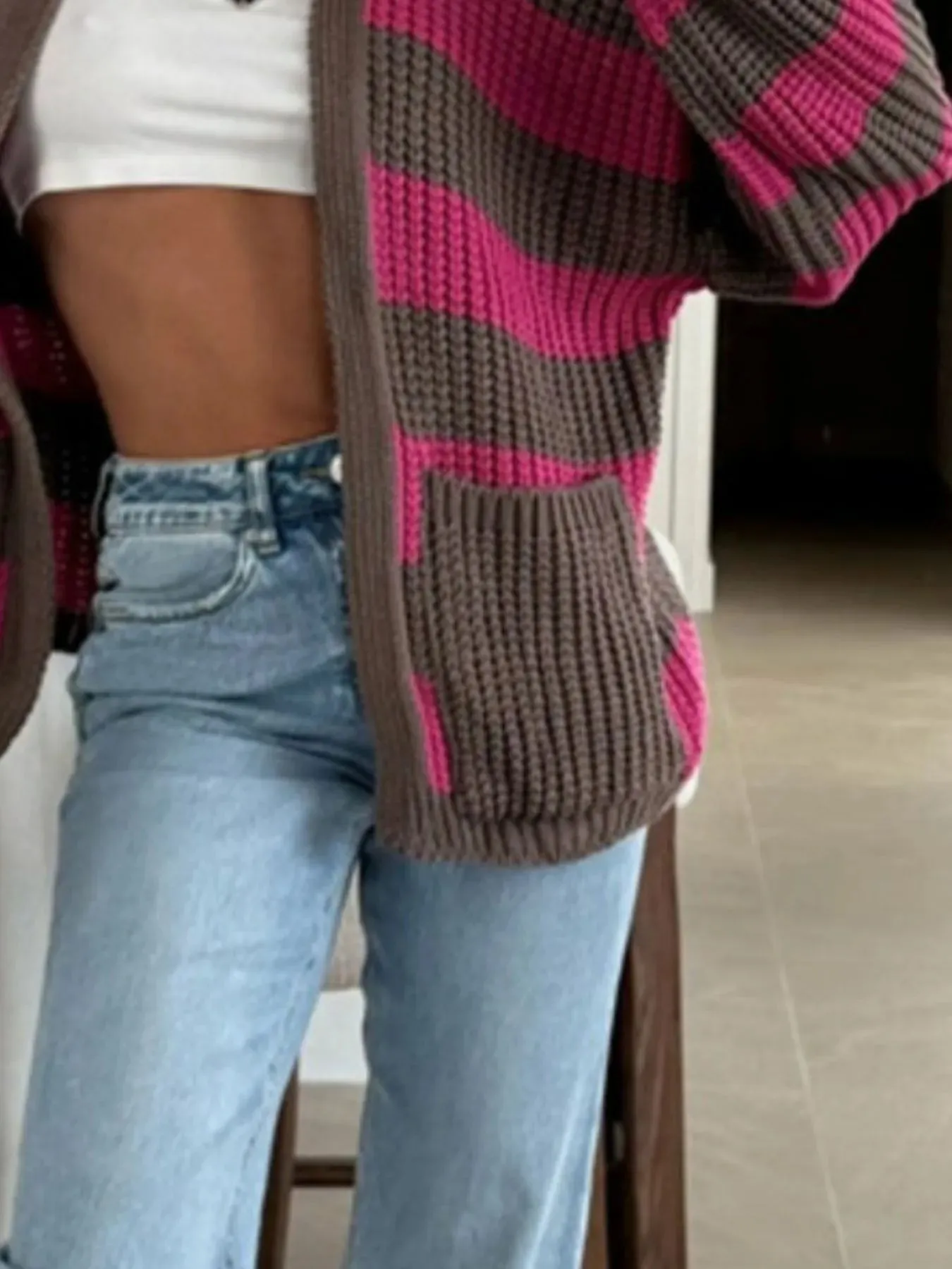 Striped Open Front Long Sleeve Cardigan sold by Charming Charlie product image thumbnail 5