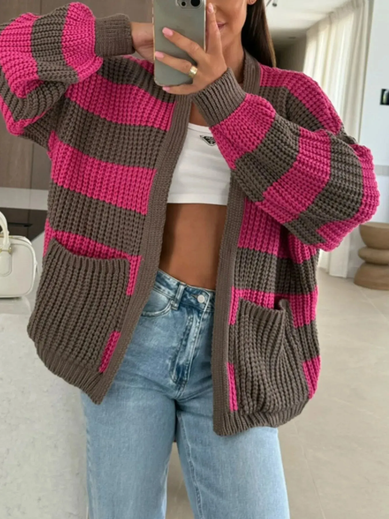 Striped Open Front Long Sleeve Cardigan sold by Charming Charlie product image thumbnail 4