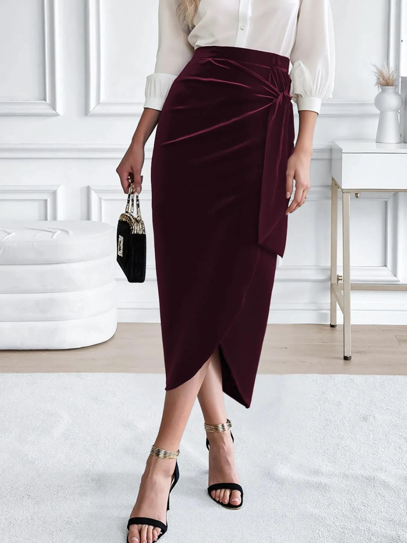 Side Tied Velvet Skirt sold by Charming Charlie product image thumbnail 5