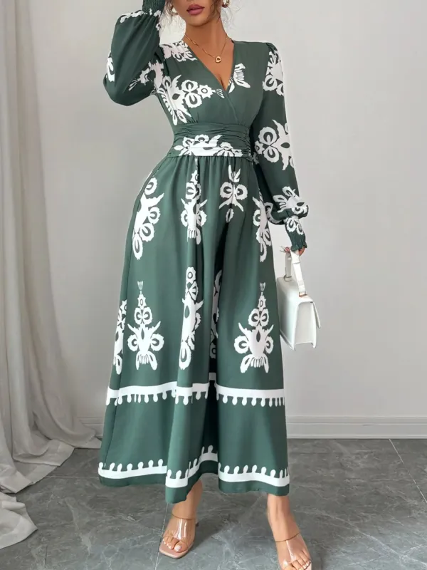 Printed Surplice Lantern Sleeve Dress sold by Charming Charlie