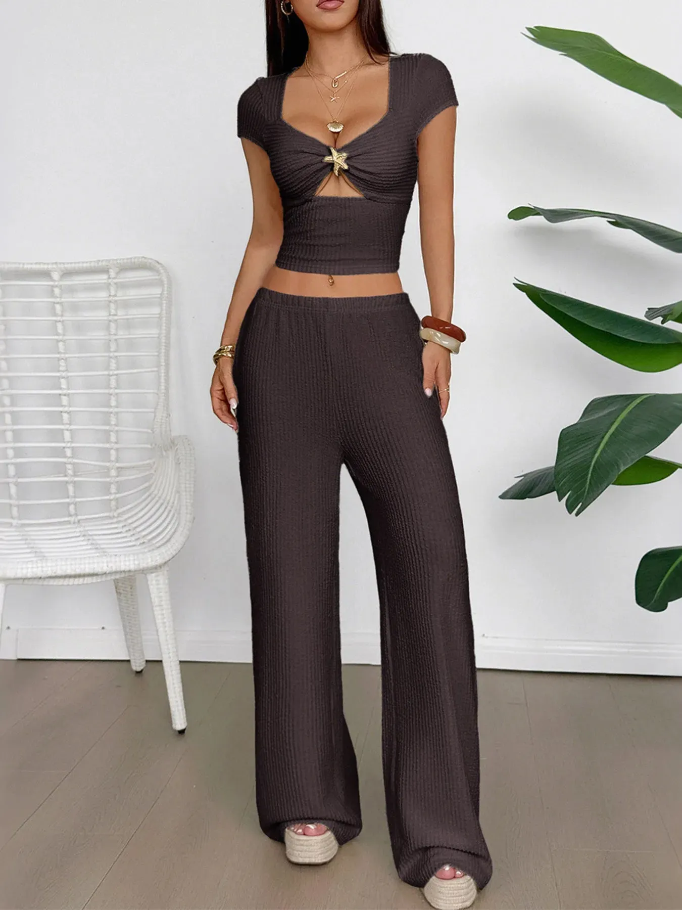 Cutout Short Sleeve Top and Pants Set sold by Charming Charlie product image thumbnail 5