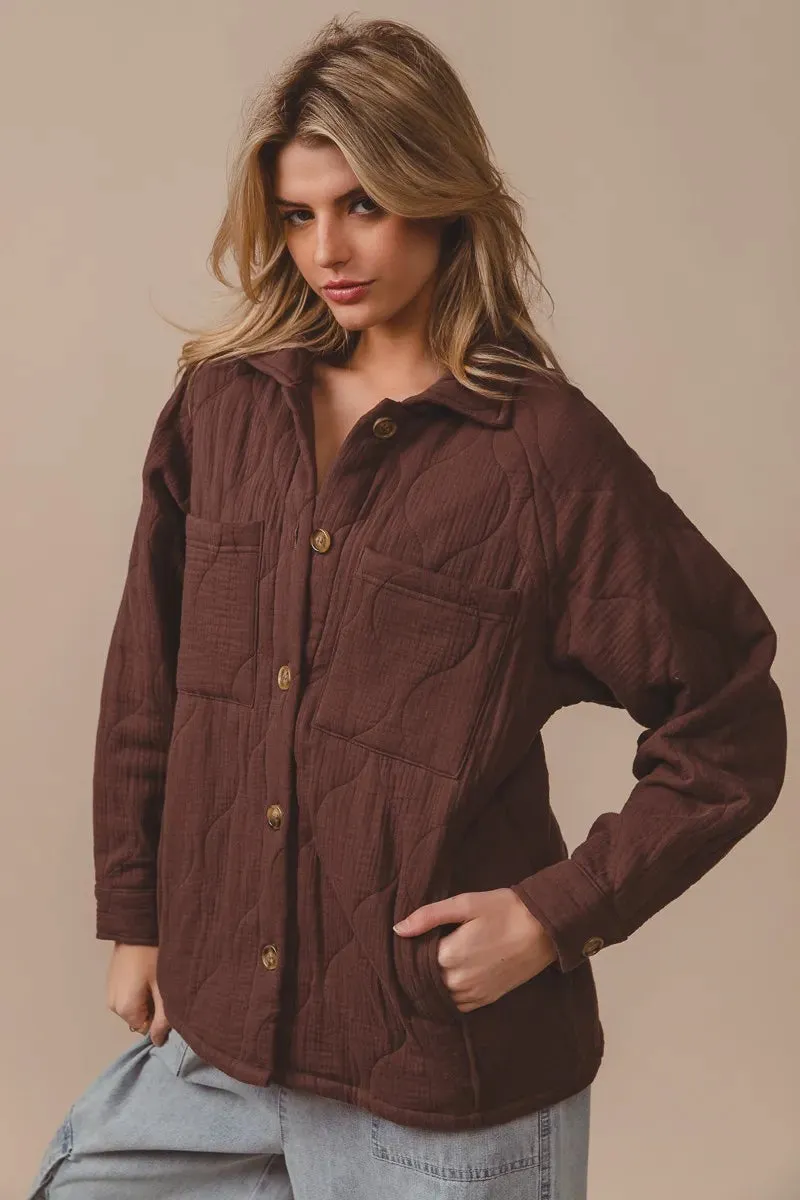 BiBi Quilted Wrinkle Gauze Long Sleeve Shacket sold by Charming Charlie product image thumbnail 4