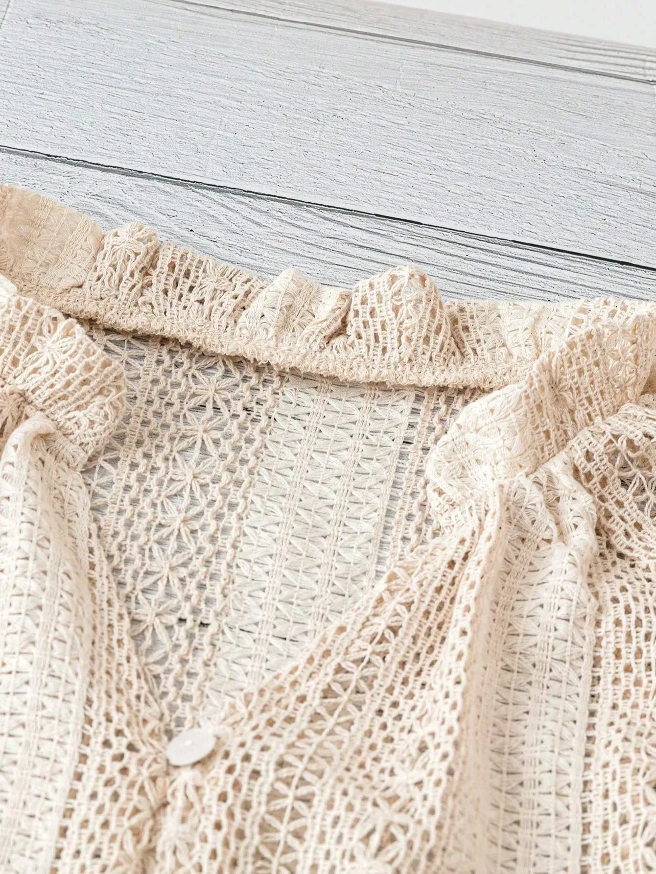 Crochet Notched Button-Front Shirt sold by Charming Charlie product image thumbnail 3