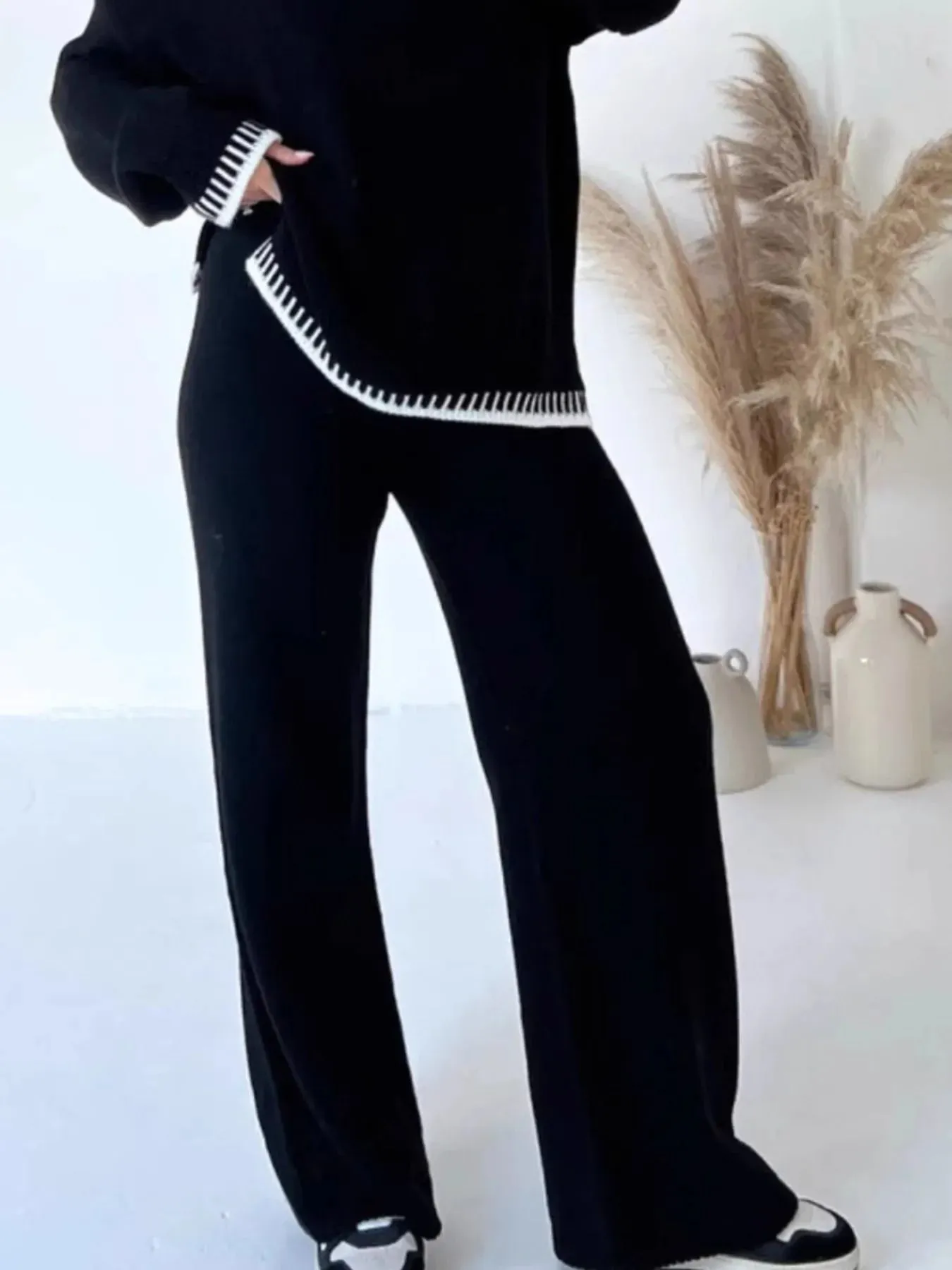 Contrast Trim Round Neck Top and Pants Sweater Set sold by Charming Charlie product image thumbnail 3