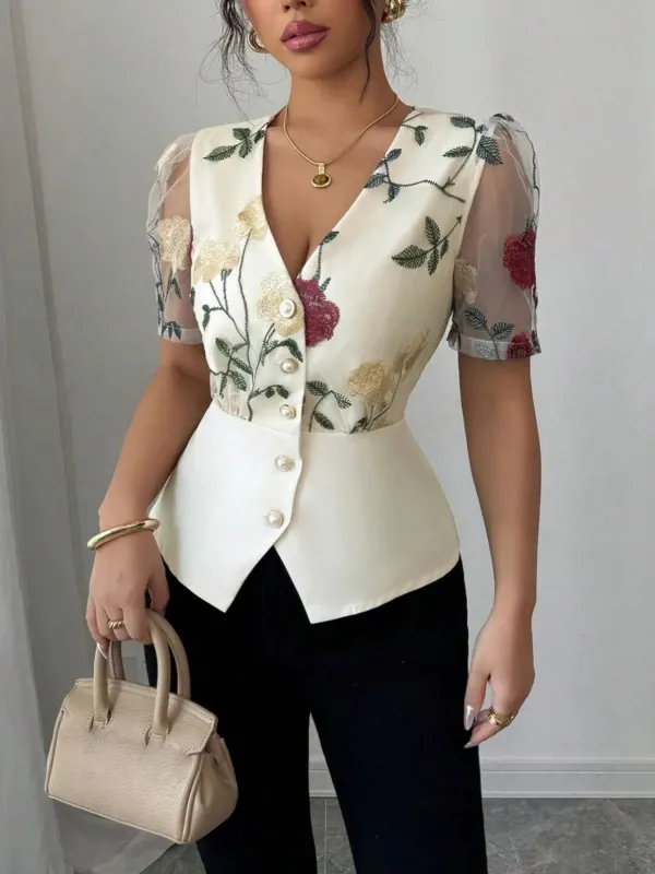 Floral Print V-Neck Button-Up Shirt sold by Charming Charlie