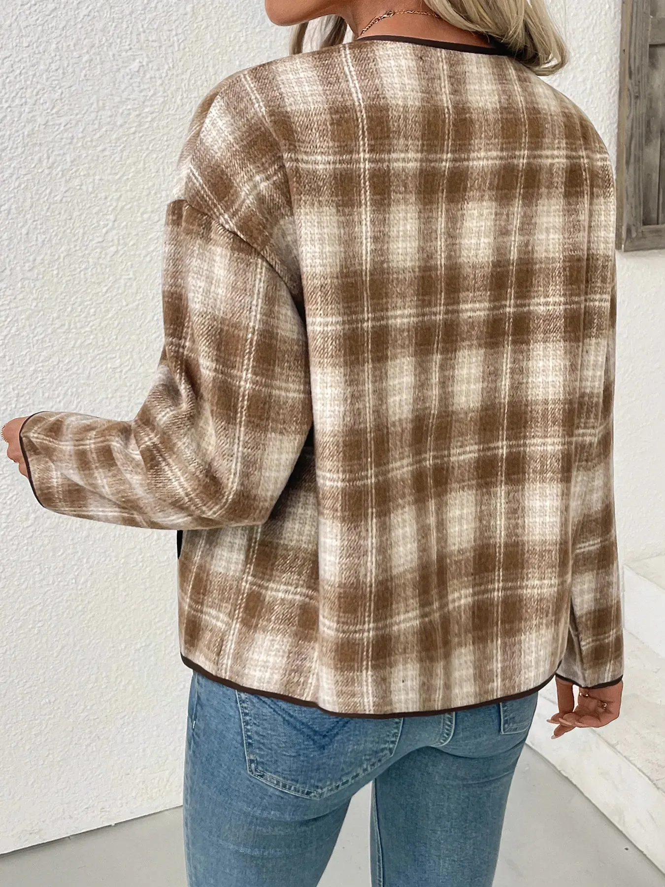 Plaid Long Sleeve Button-Up Jacket sold by Charming Charlie product image thumbnail 5