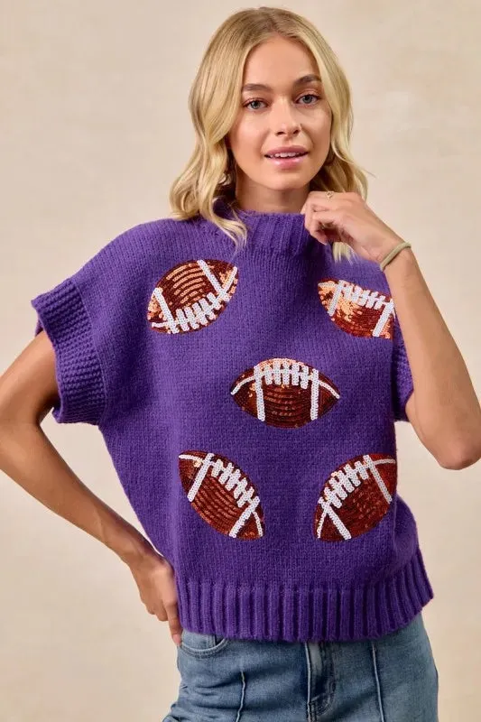 BiBi Gameday Sequin Football Patches Rib Banded Sweater sold by Charming Charlie product image thumbnail 2