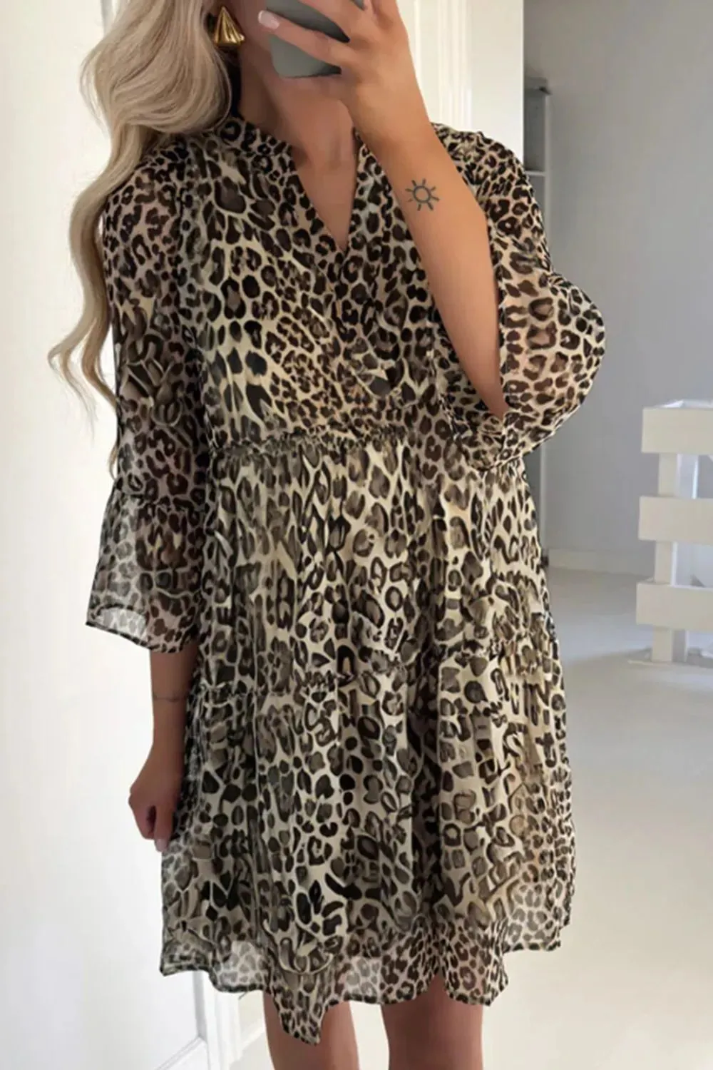 Leopard Print Relaxed Fit Notched Dress sold by Charming Charlie product image thumbnail 2
