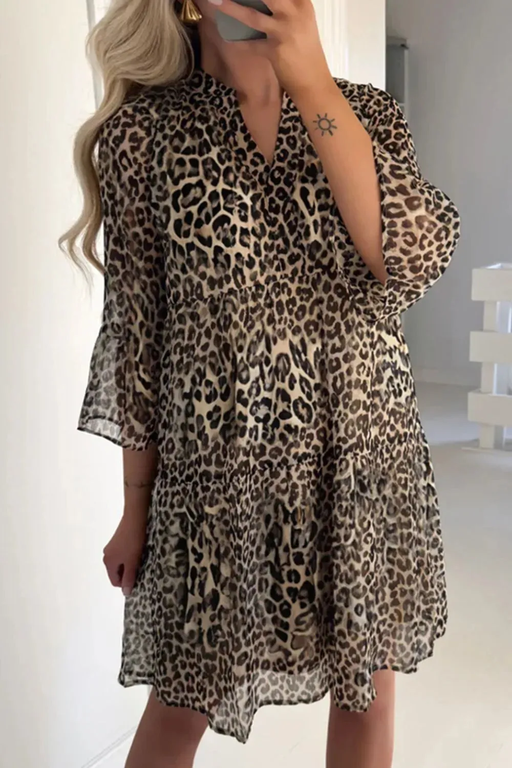 Leopard Print Relaxed Fit Notched Dress sold by Charming Charlie product image thumbnail 3