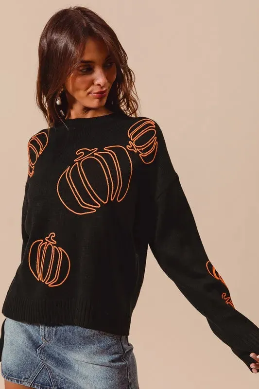 SO ME Pumpkin Embroidered Halloween Thanksgiving Sweater sold by Charming Charlie product image thumbnail 4