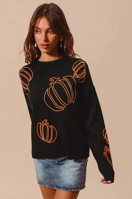 SO ME Pumpkin Embroidered Halloween Thanksgiving Sweater sold by Charming Charlie product image thumbnail 3