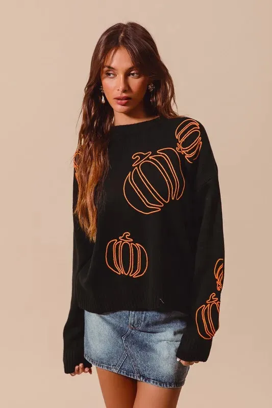 SO ME Pumpkin Embroidered Halloween Thanksgiving Sweater sold by Charming Charlie product image thumbnail 2