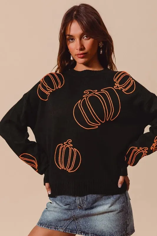 SO ME Pumpkin Embroidered Halloween Thanksgiving Sweater sold by Charming Charlie