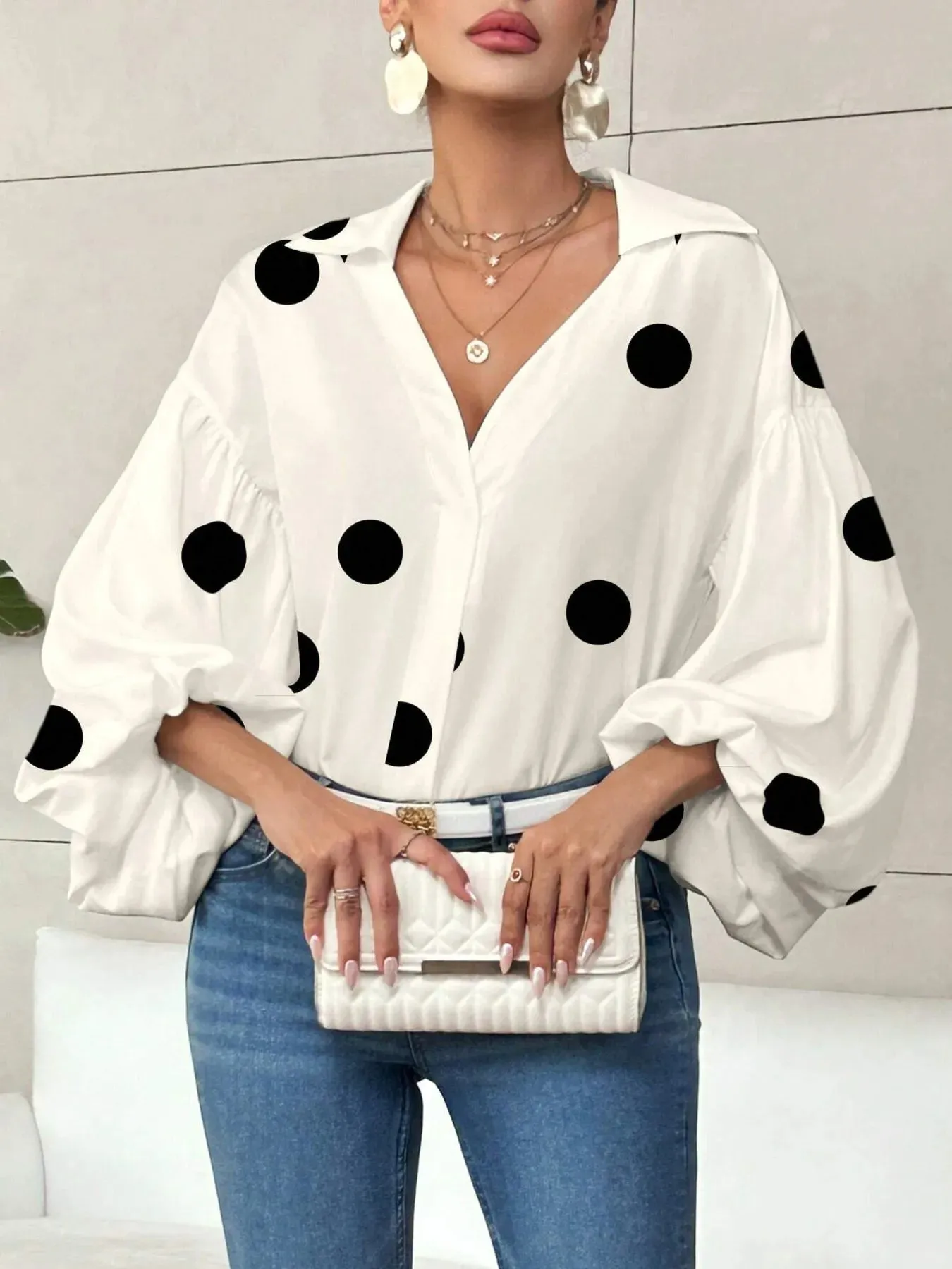 Polka Dot Balloon Sleeve Blouse sold by Charming Charlie product image thumbnail 5