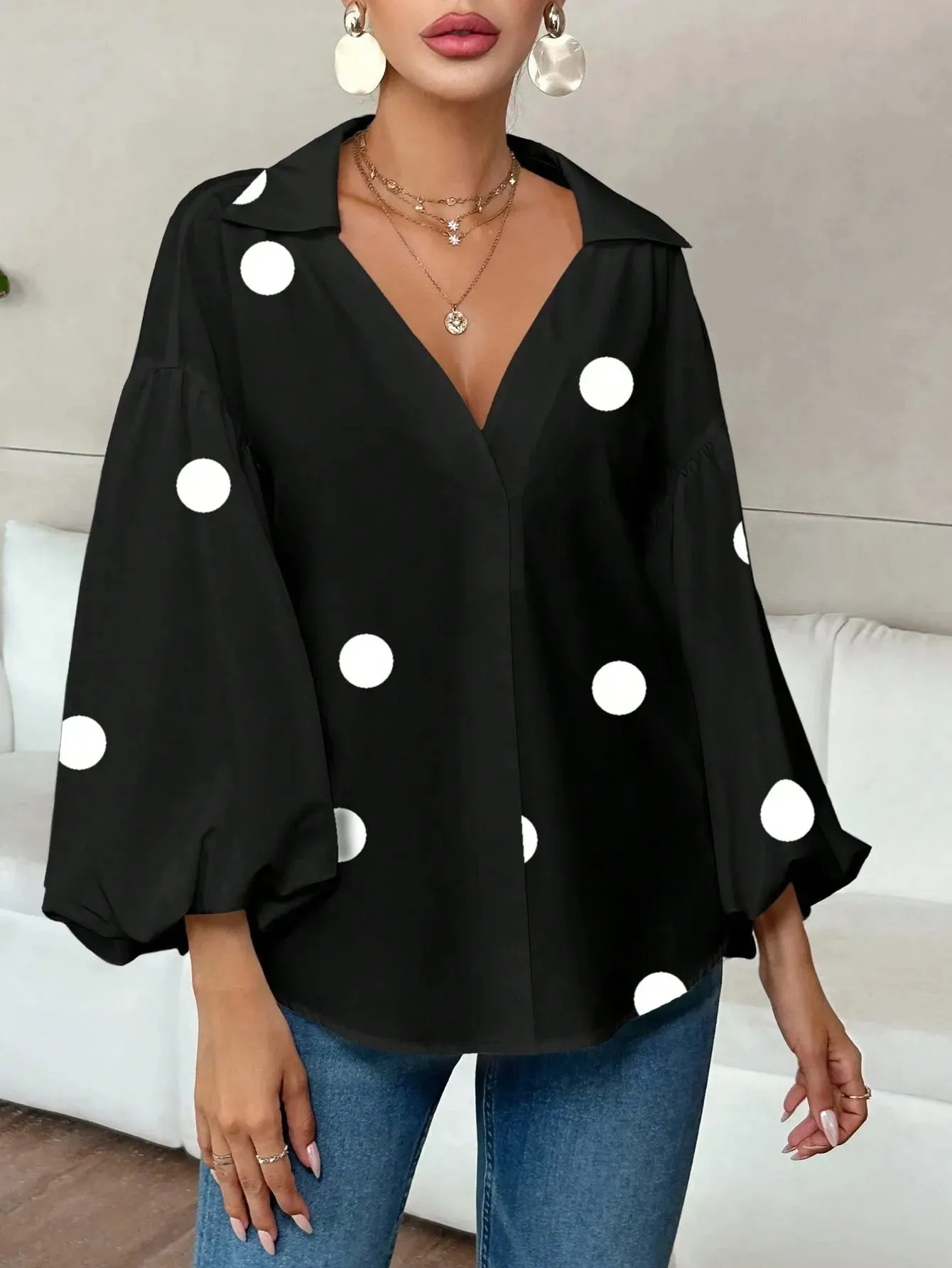 Polka Dot Balloon Sleeve Blouse sold by Charming Charlie product image thumbnail 2