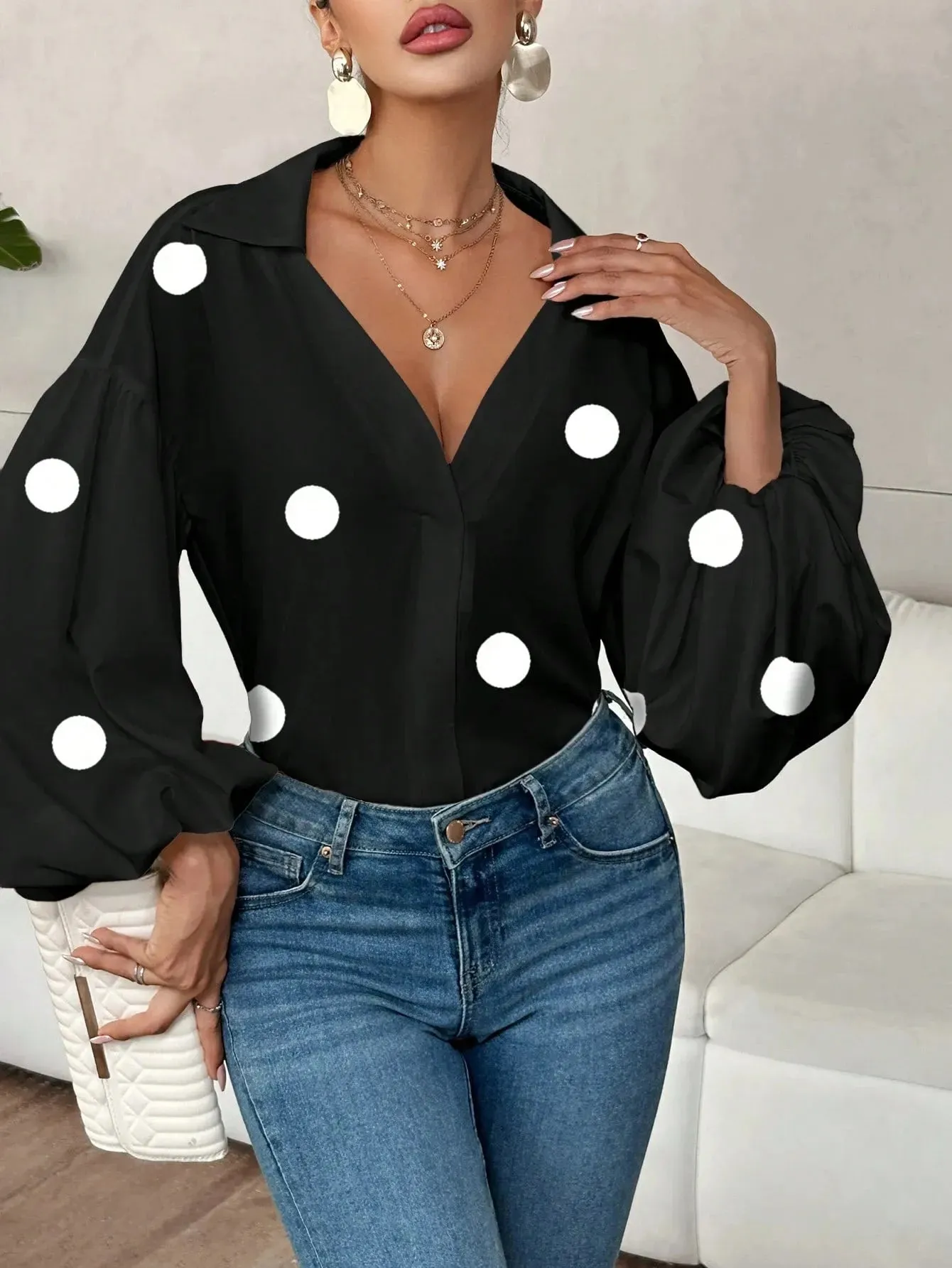 Polka Dot Balloon Sleeve Blouse sold by Charming Charlie product image thumbnail 3
