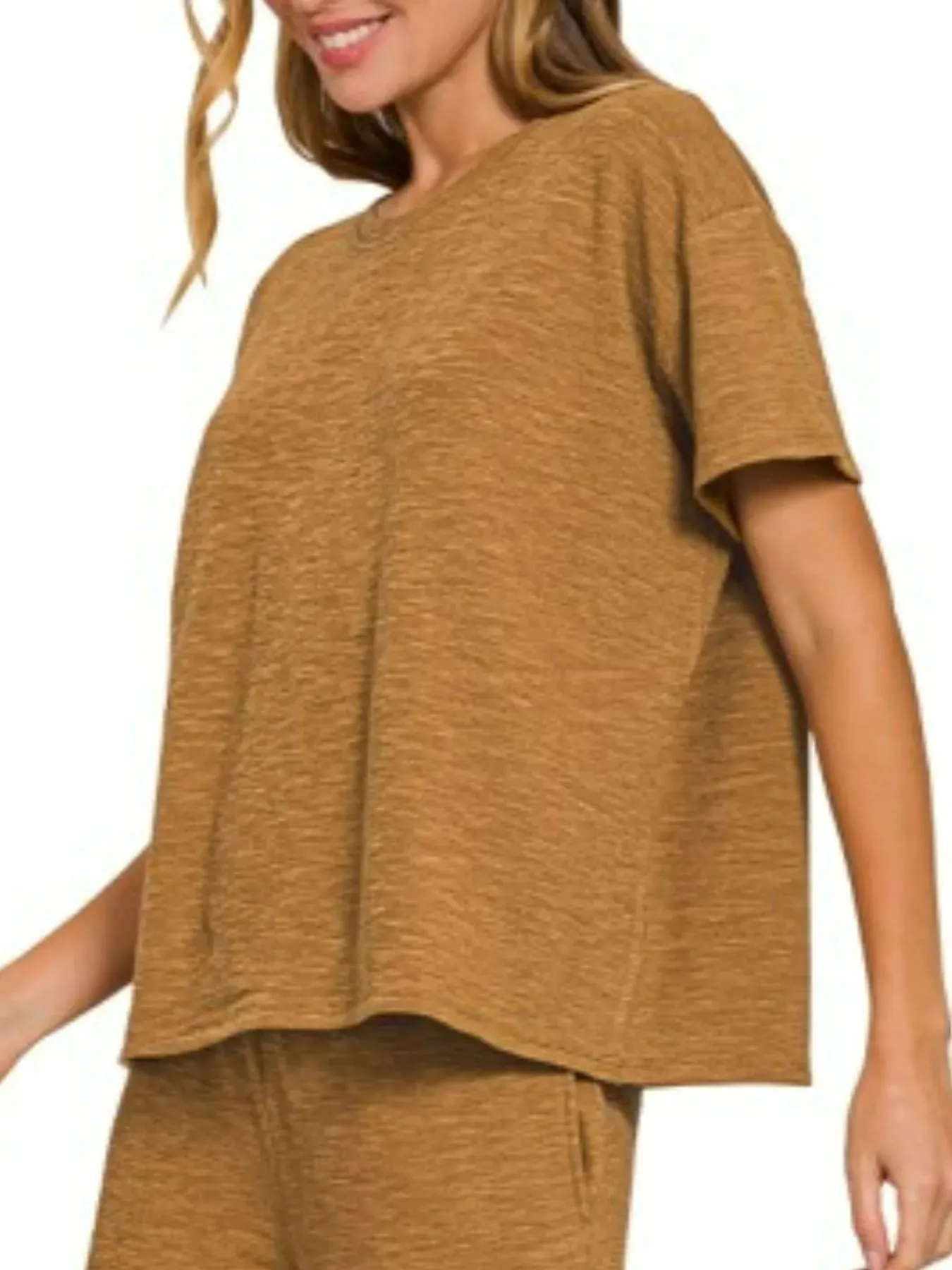 Zenana Slub Short Sleeve T-Shirt and Pants Set sold by Charming Charlie product image thumbnail 3