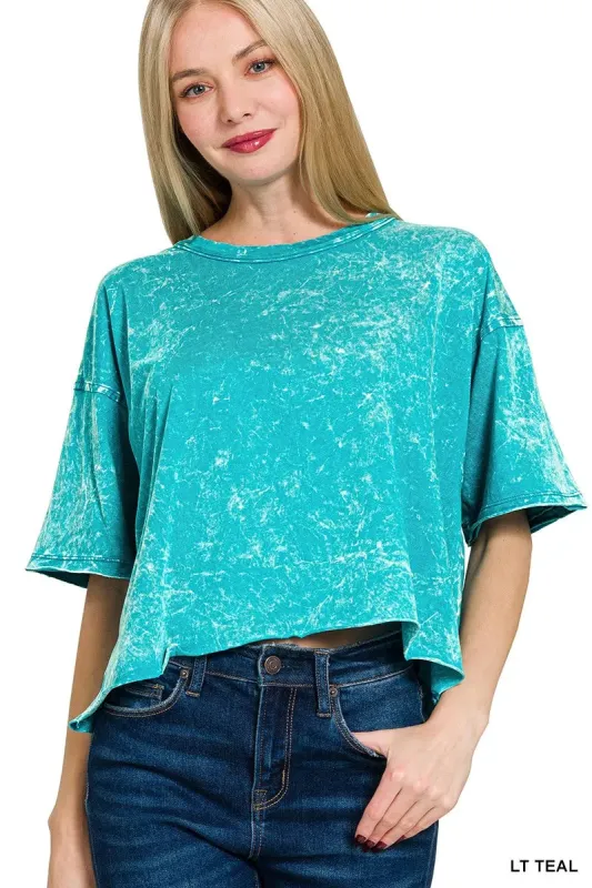 Zenana Acid Crinkle-Washed Oversized T-Shirt sold by Charming Charlie