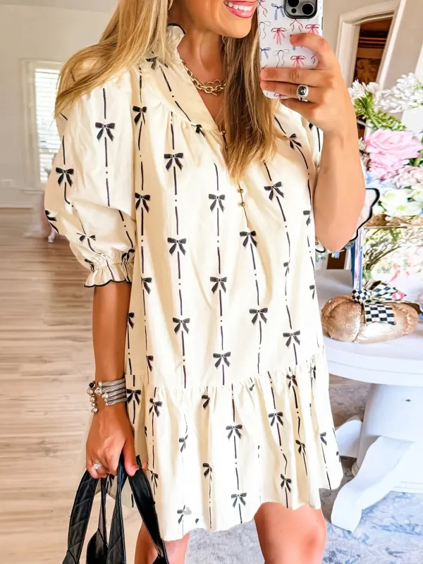Bow Print Button Front Shirt Dress sold by Charming Charlie