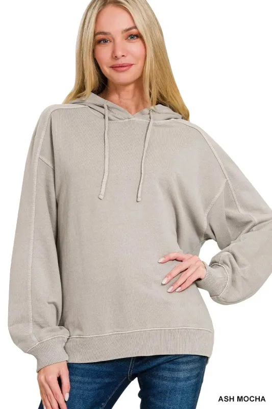 Zenana French Terry Pigment Dye & Enzyme Washing Hoodie sold by Charming Charlie