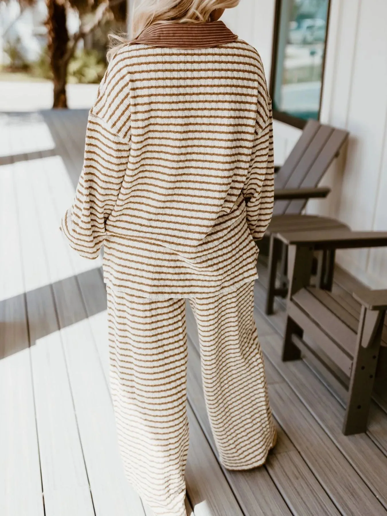 Stripe Collared Top and Drawstring Pant Set sold by Charming Charlie product image thumbnail 3