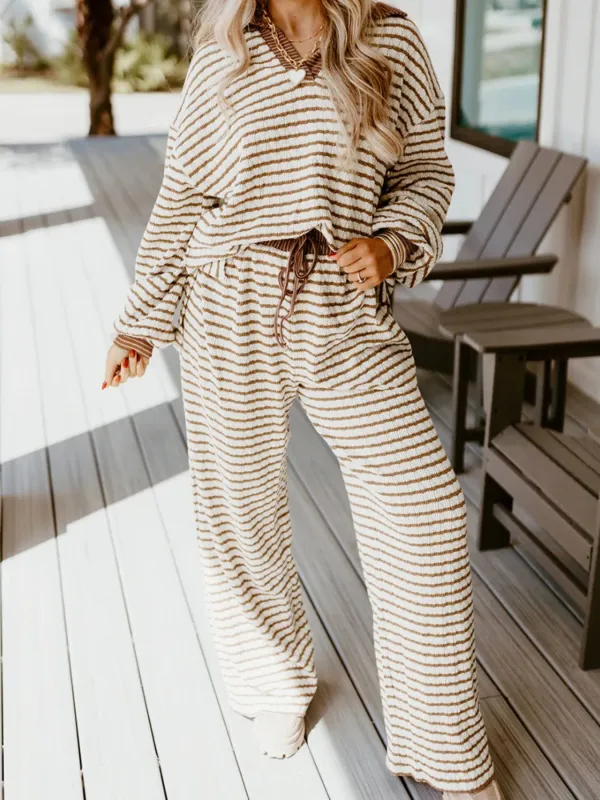 Stripe Collared Top and Drawstring Pant Set sold by Charming Charlie