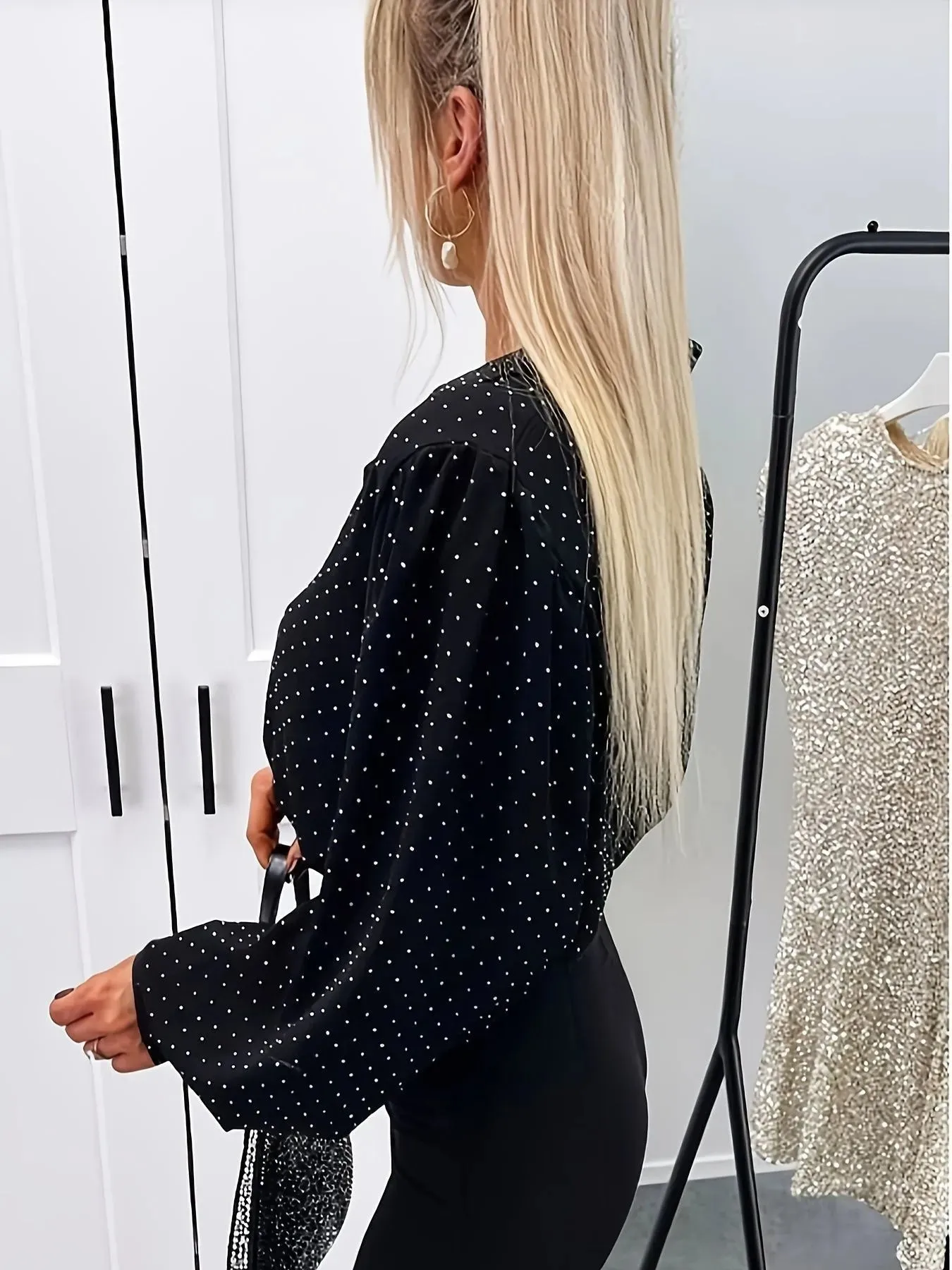 Polka Dot Oversized Button-Up Shirt sold by Charming Charlie product image thumbnail 4