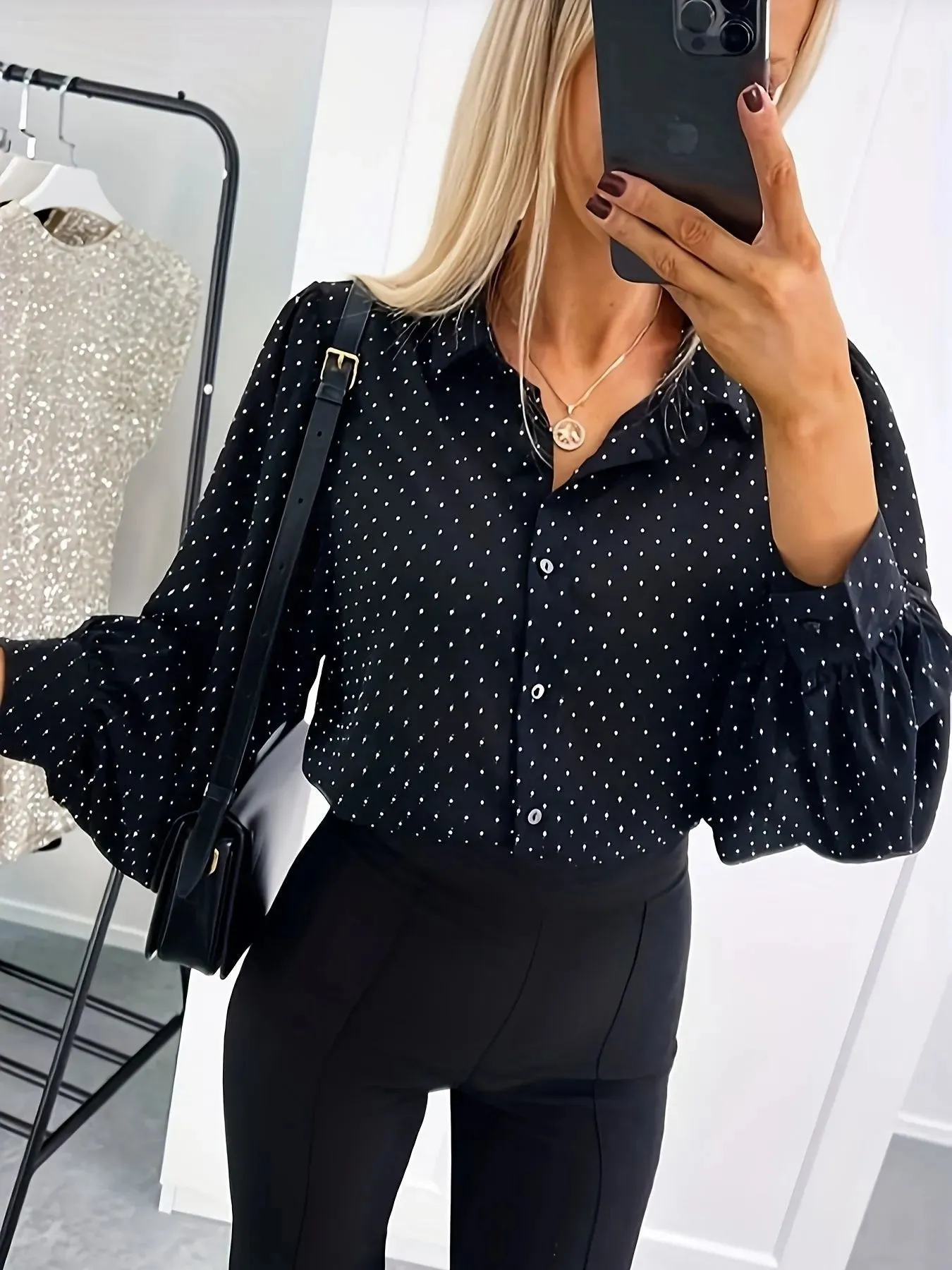Polka Dot Oversized Button-Up Shirt sold by Charming Charlie product image thumbnail 5