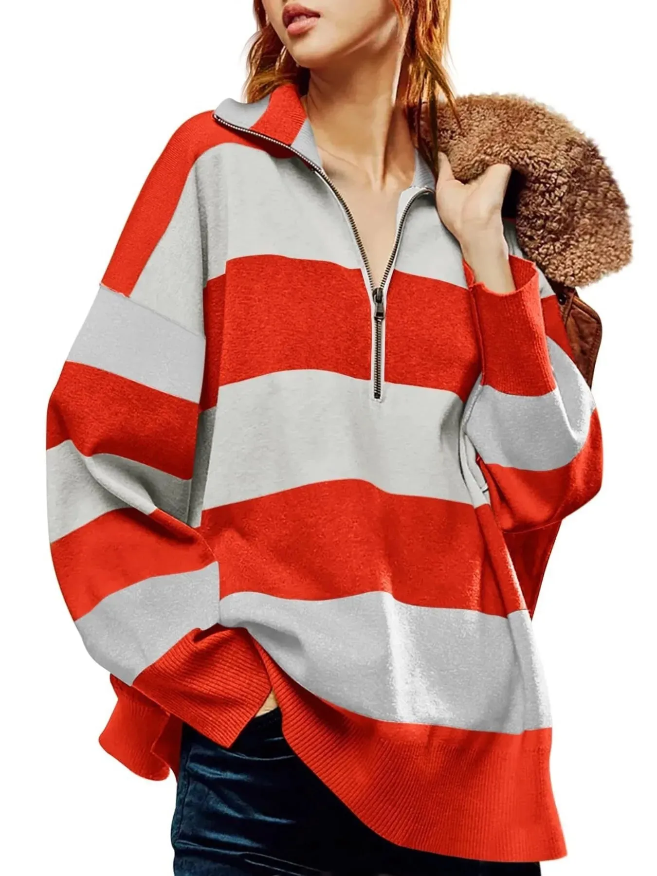 Striped Half-Zip Oversized Sweatshirt sold by Charming Charlie product image thumbnail 5