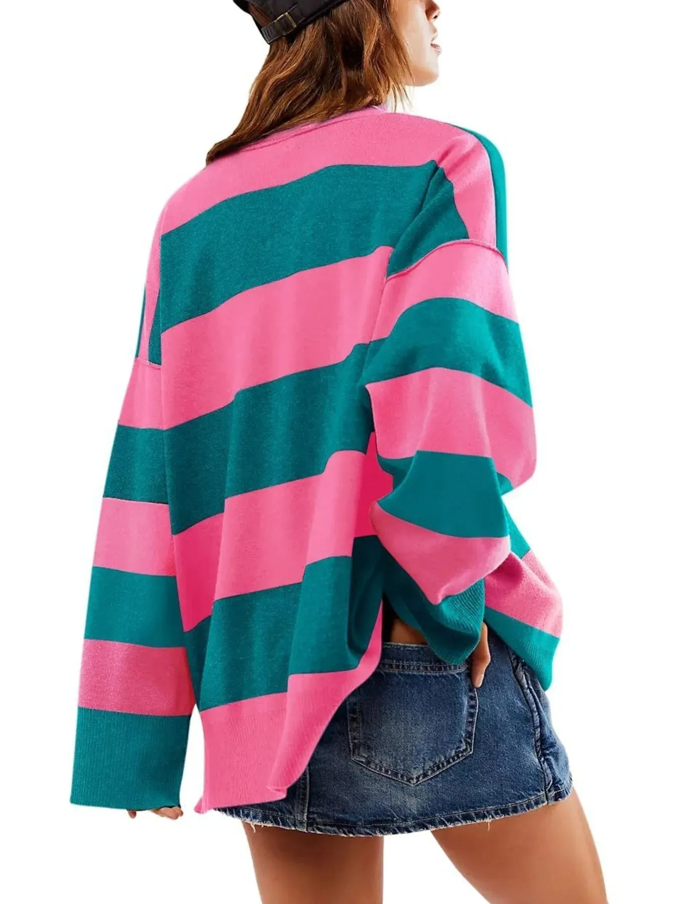 Striped Half-Zip Oversized Sweatshirt sold by Charming Charlie product image thumbnail 2