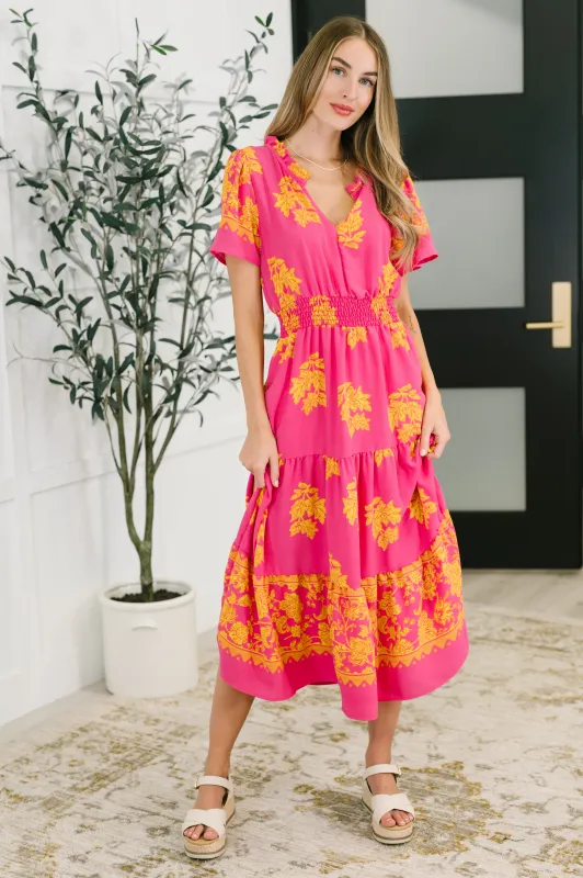 Whispering Willow V-Neck Dress in Fuchsia sold by Charming Charlie