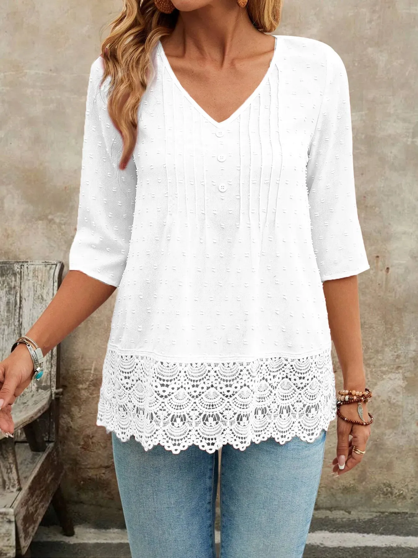Lace Hem V-Neck Blouse sold by Charming Charlie product image thumbnail 3