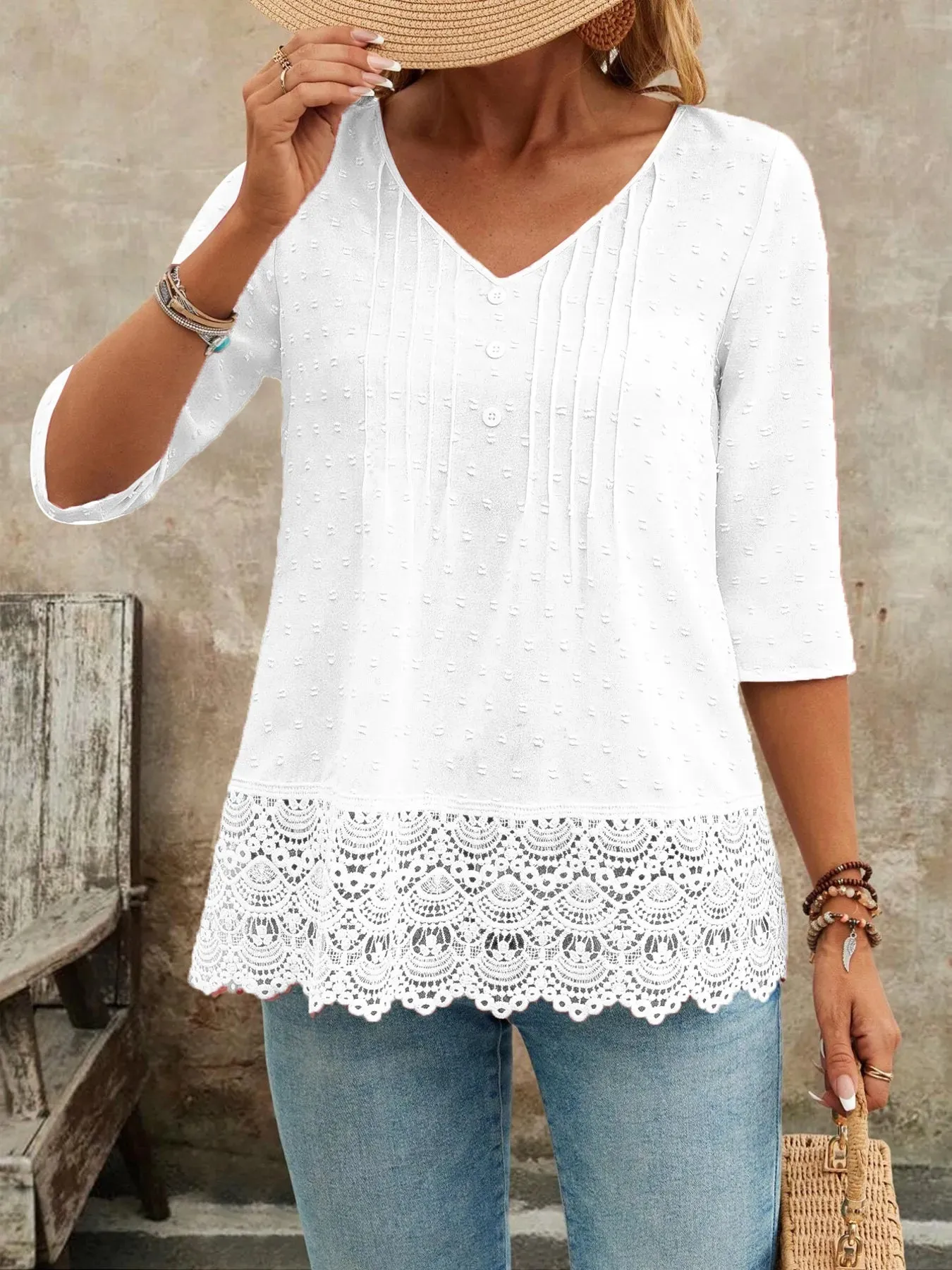 Lace Hem V-Neck Blouse sold by Charming Charlie product image thumbnail 2