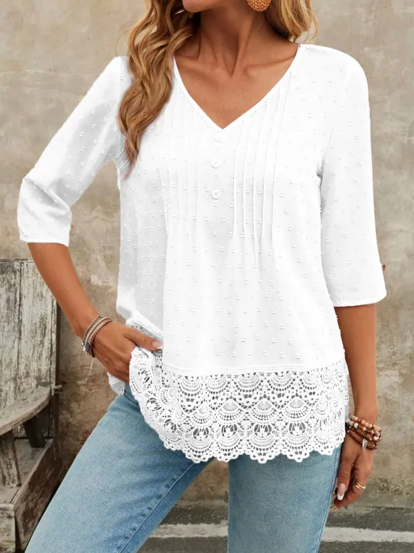 Lace Hem V-Neck Blouse sold by Charming Charlie