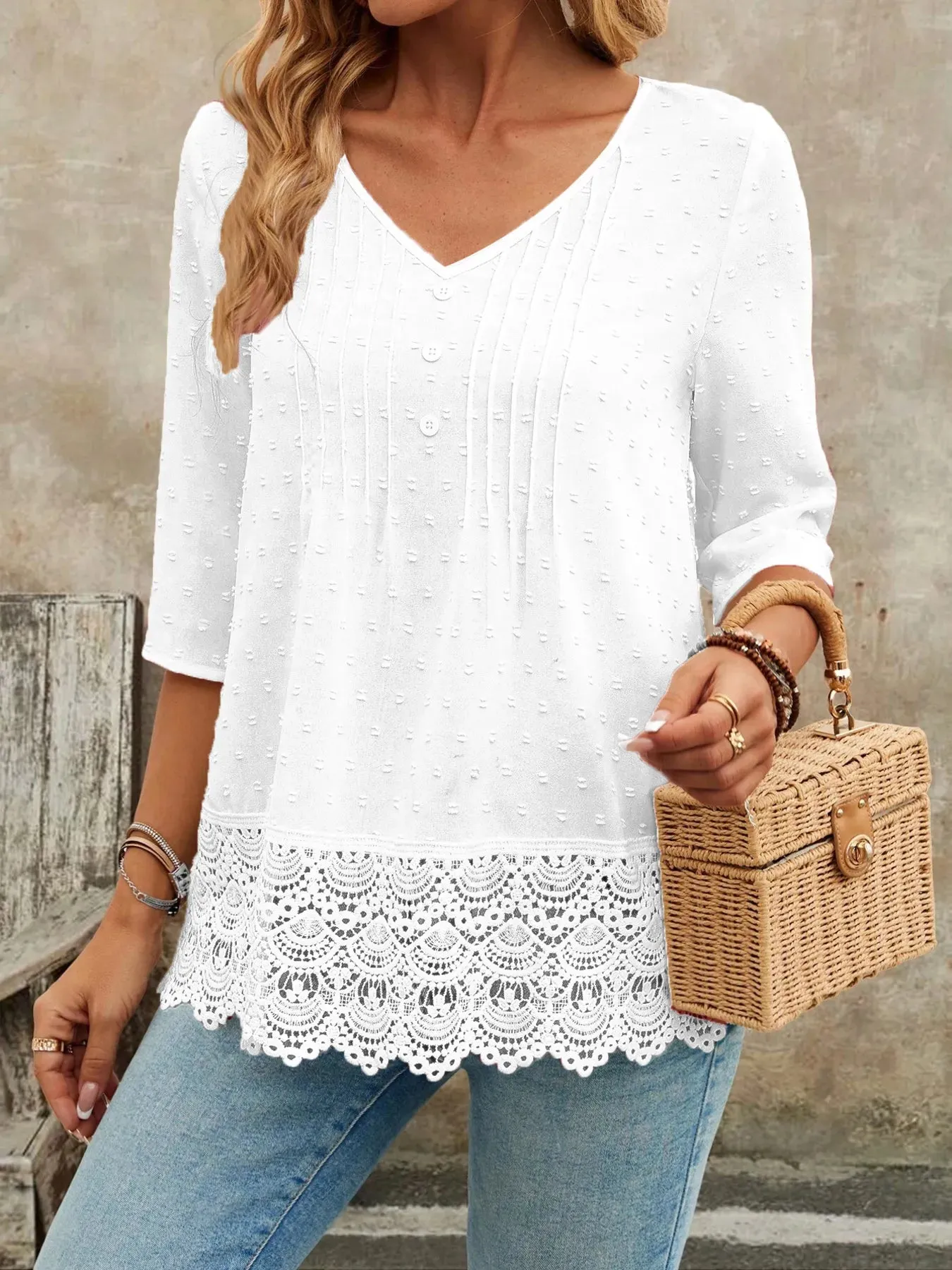 Lace Hem V-Neck Blouse sold by Charming Charlie product image thumbnail 4