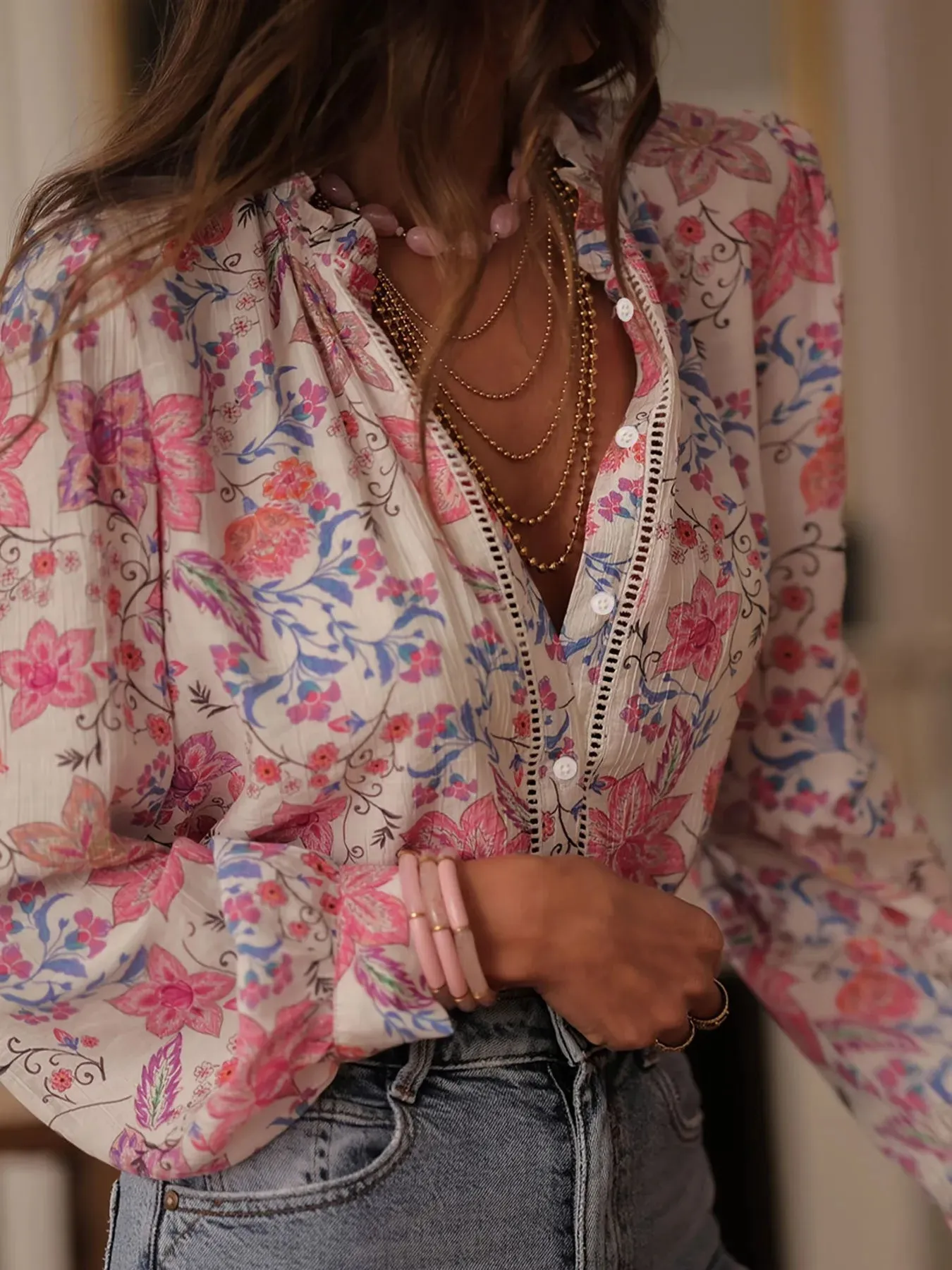 Floral Print Button Up Shirt sold by Charming Charlie product image thumbnail 2