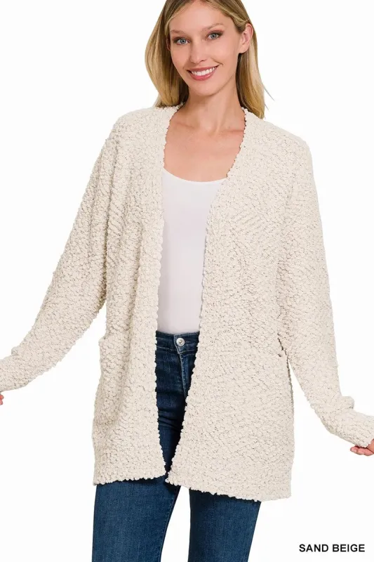 Zenana Long Sleeve Popcorn Sweater Cardigan with Pockets sold by Charming Charlie