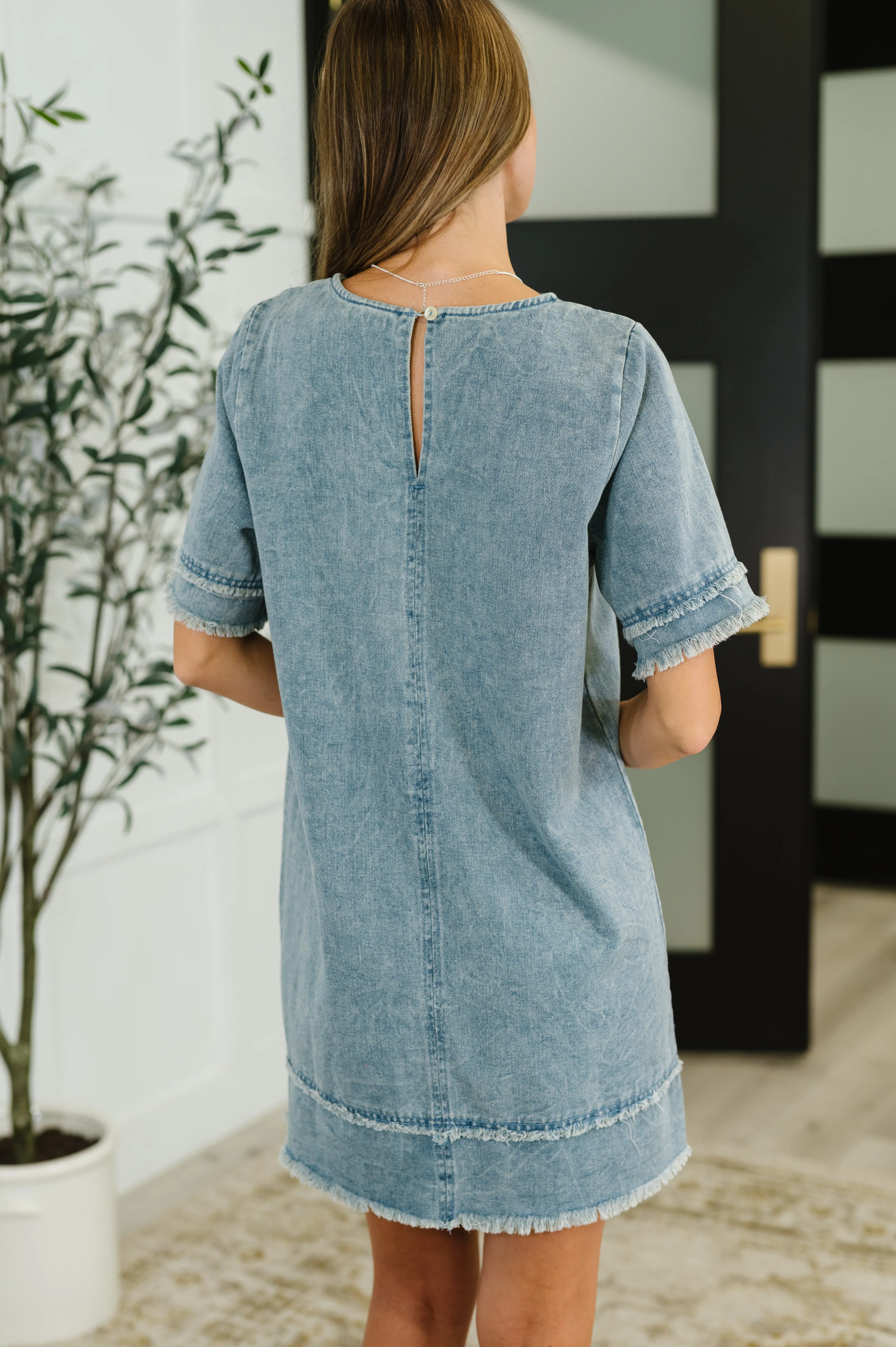 Dressed & Obsessed Chambray T-Shirt Dress in Indigo sold by Charming Charlie product image thumbnail 5