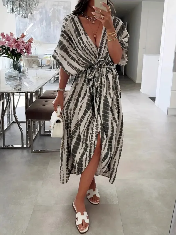 Tie-Dye Tie Waist Wrap Dress sold by Charming Charlie