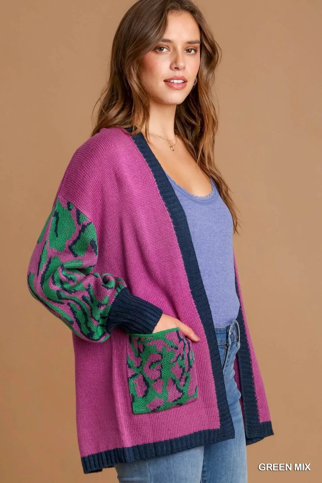 Umgee Animal Print Open Front Sweater Cardigan sold by Charming Charlie product image thumbnail 2