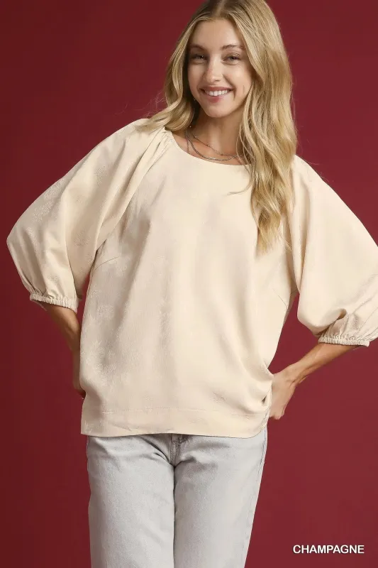 Umgee Satin Jacquard Balloon Sleeve Blouse sold by Charming Charlie