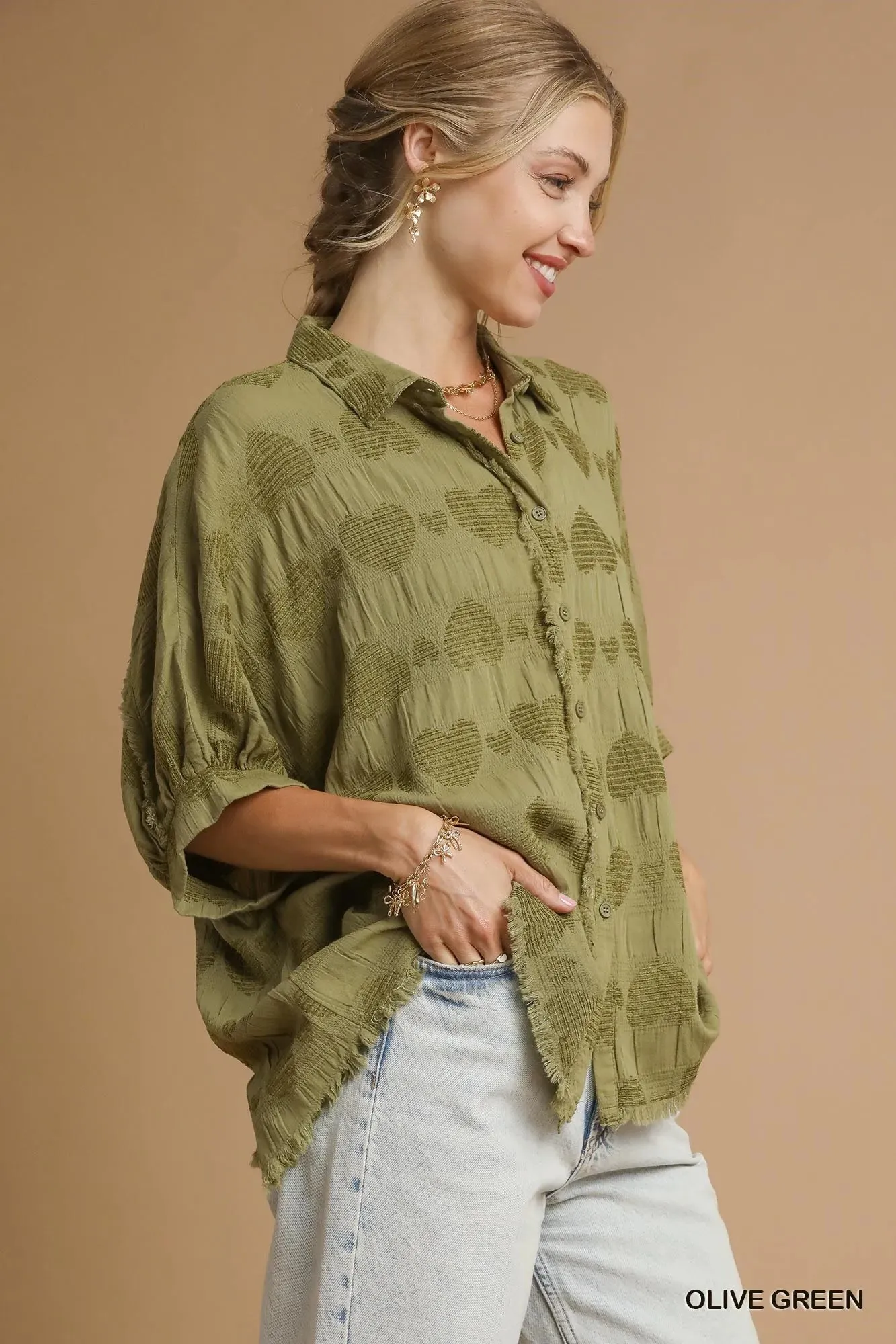 Umgee Jacquard Heart Collared Shirt sold by Charming Charlie product image thumbnail 3