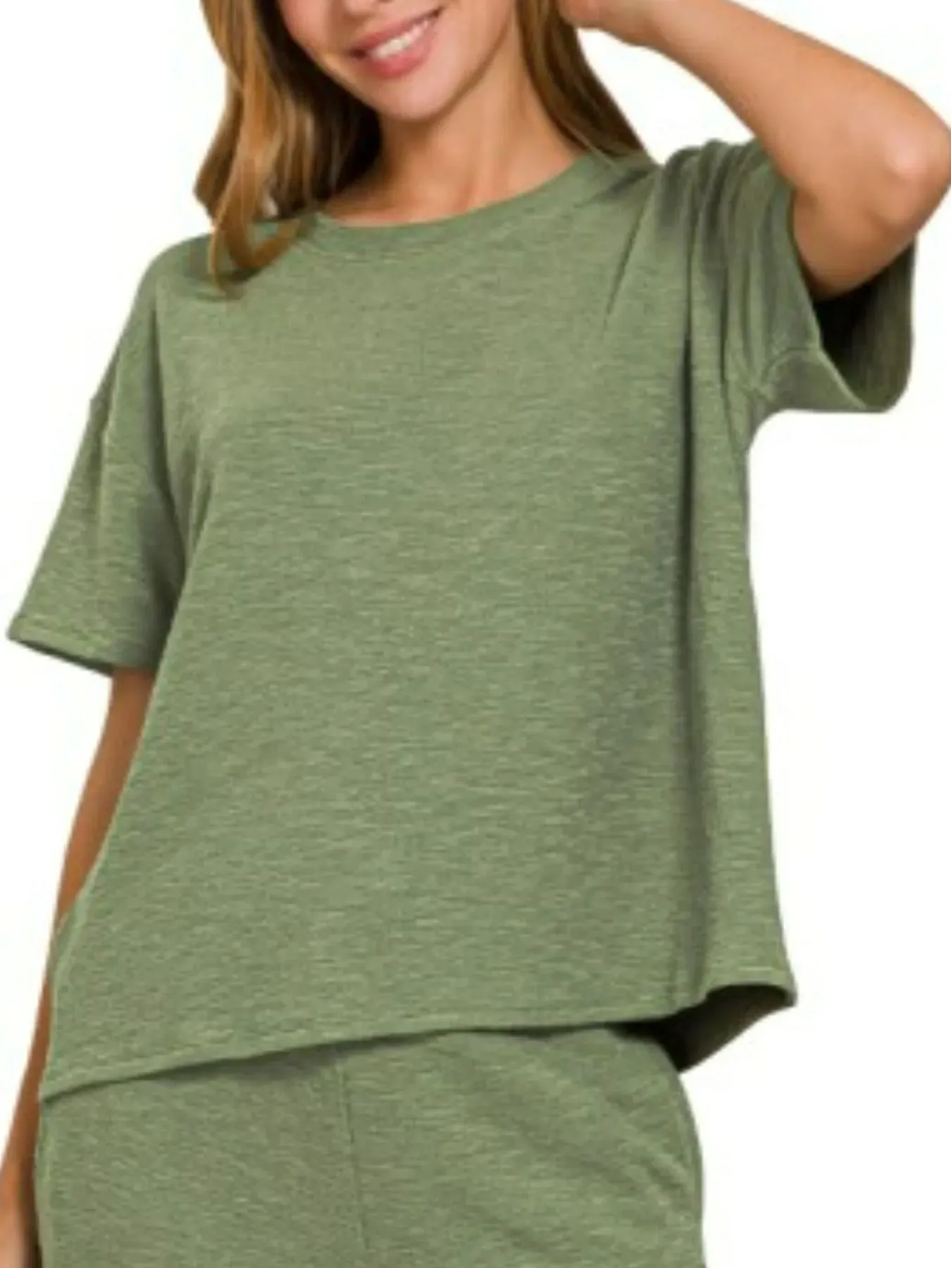 Zenana Slub Short Sleeve T-Shirt and Pants Set sold by Charming Charlie product image thumbnail 3